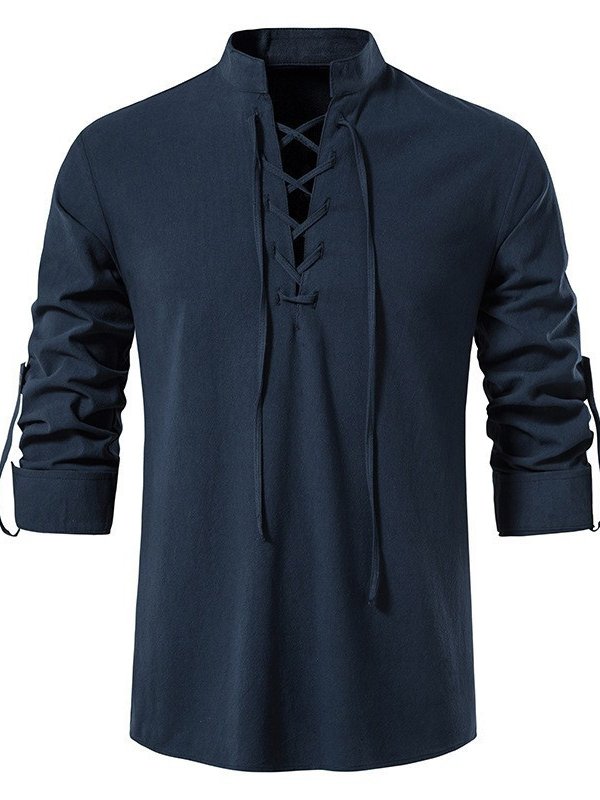 Royaura® Drawstring Stand Collar Men's Hawaiian shirt Big & Tall