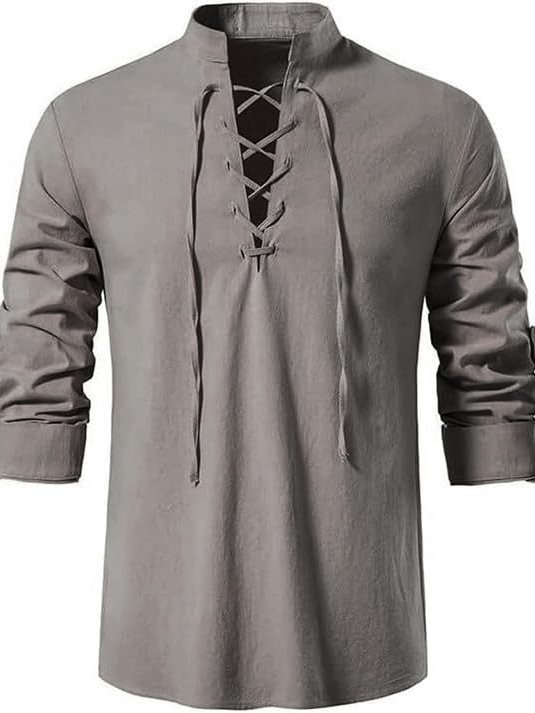 Royaura® Drawstring Stand Collar Men's Hawaiian shirt Big & Tall