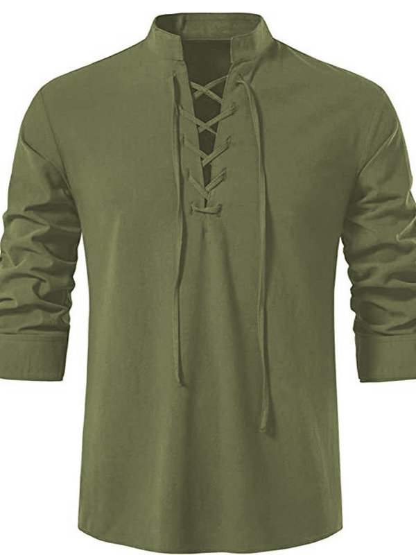 Royaura® Drawstring Stand Collar Men's Hawaiian shirt Big & Tall