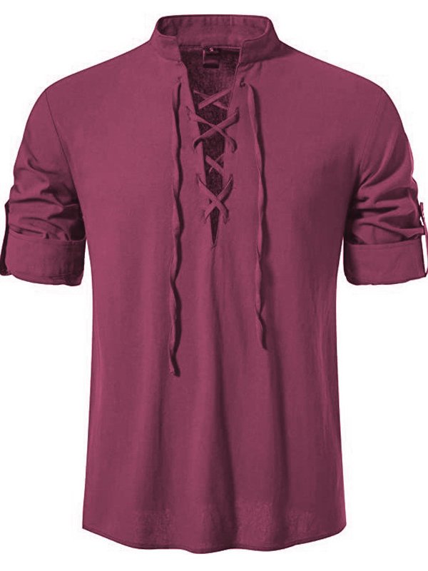 Royaura® Drawstring Stand Collar Men's Hawaiian shirt Big & Tall