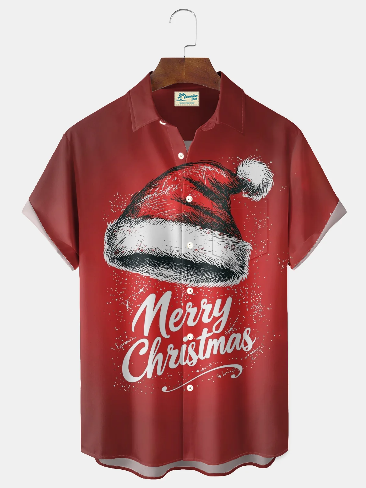 Royaura® Christmas shirts Christmas Hat, Printed Men's Button Pocket Short-Sleeved Hawaiian shirt Funny Christmas shirts  Big & Tall
