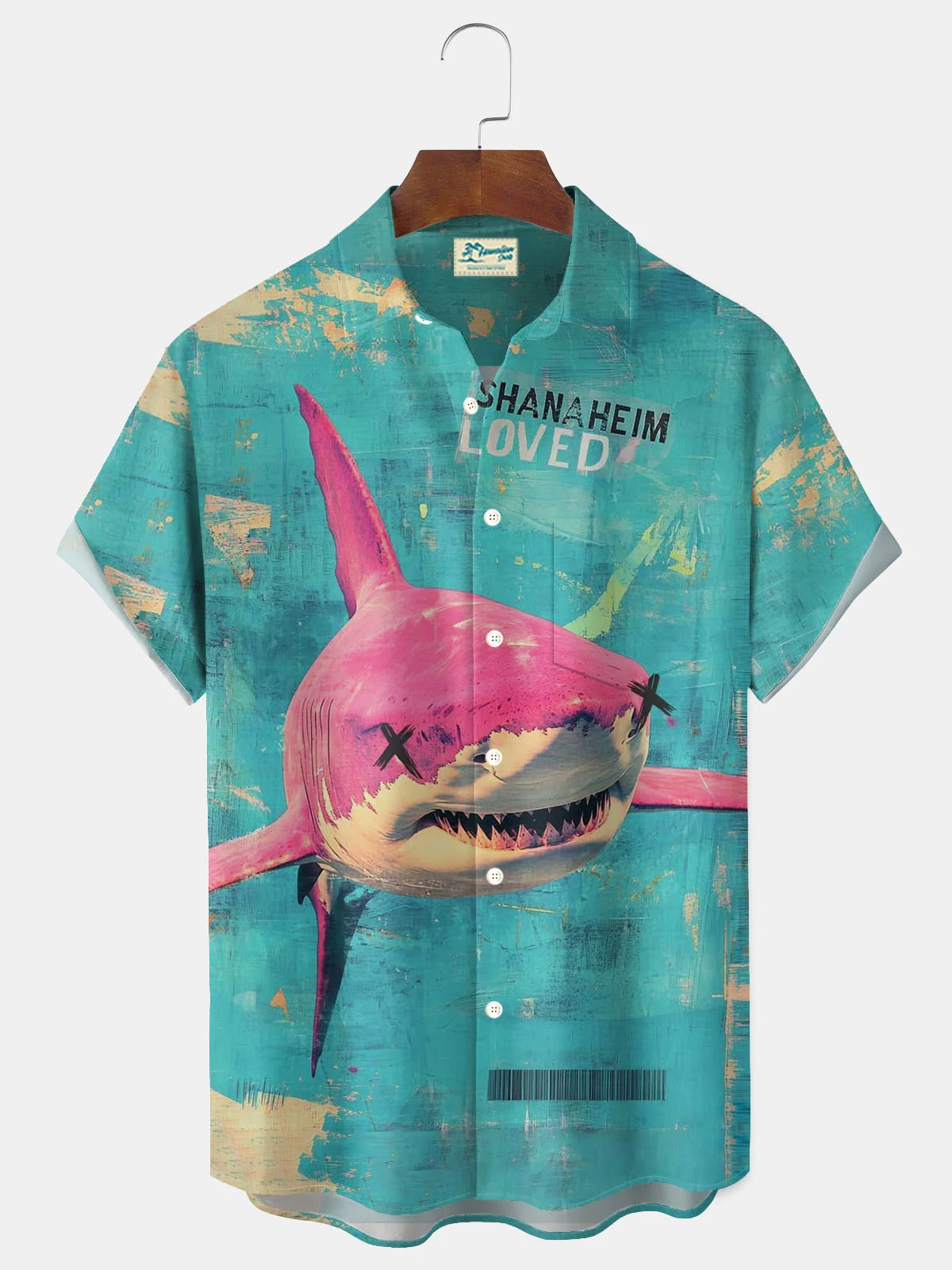 Royaura® Shark Art Print Men's Button Pocket Short-Sleeve Shirt Big & Tall