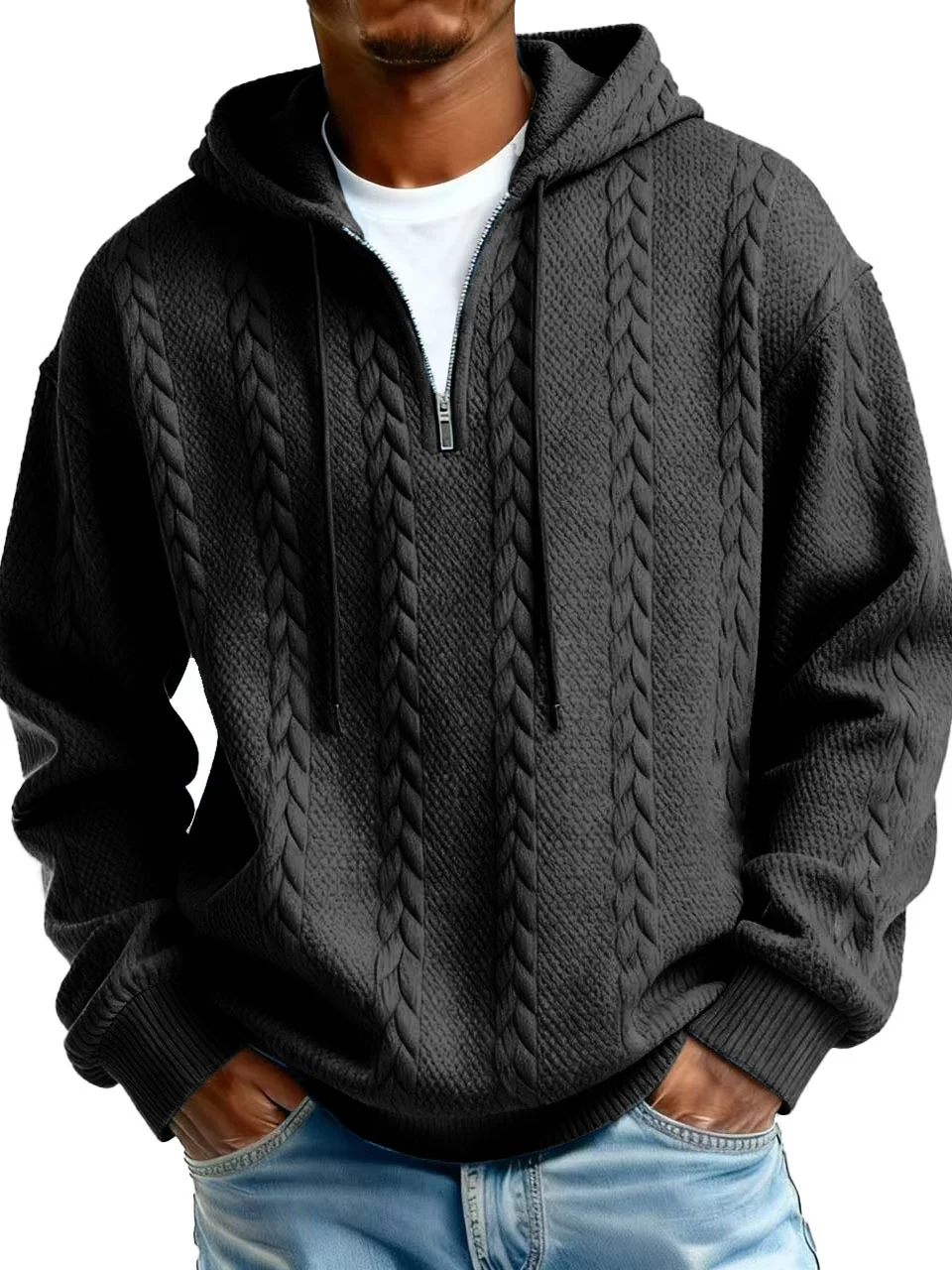 Royaura® Jacquard Men's Zipper Hooded Sweatshirt Big & Tall