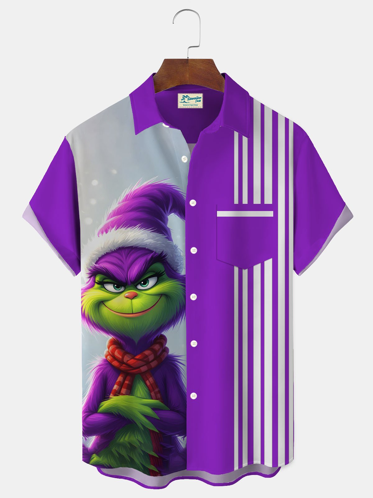 Royaura® Funny Christmas shirts Fun Cartoon Print Men's Button Pocket Short-Sleeve Hawaiian Big & Tall