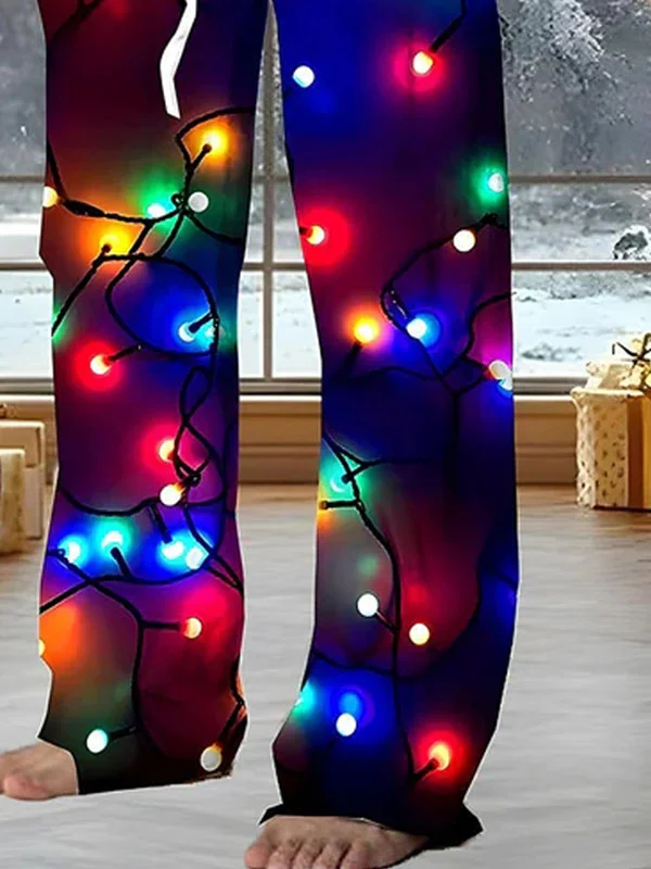 Royaura® Christmas Pants, Lights Print, Men's Trousers Big & Tall