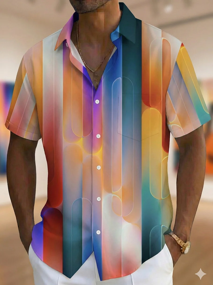 Royaura® Gradient Art Print Men's Button Pocket Short-Sleeve Shirt Big & Tall