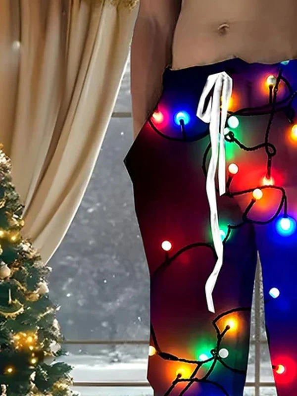 Royaura® Christmas Pants, Lights Print, Men's Trousers Big & Tall