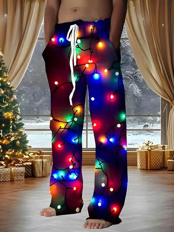 Royaura® Christmas Pants, Lights Print, Men's Trousers Big & Tall