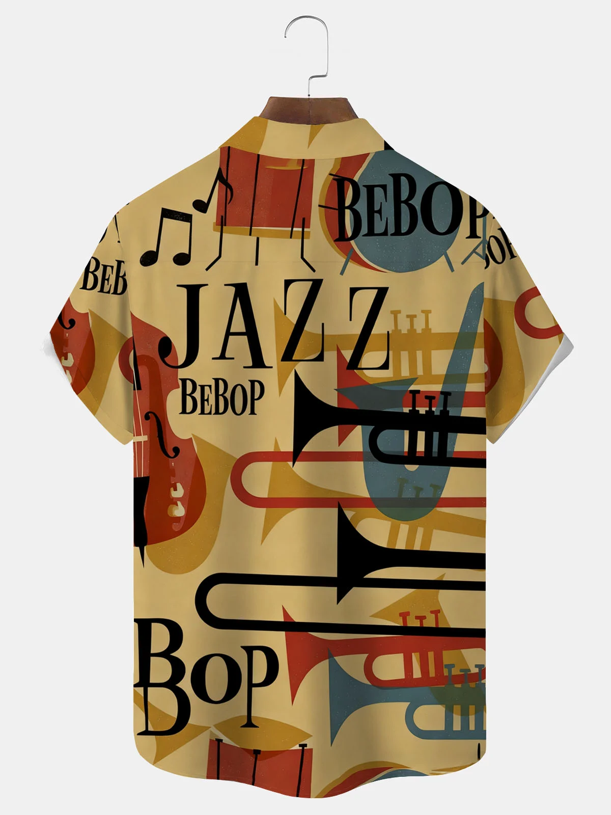 Royaura® Retro Jazz Music Print Men's Button Hawaiian Shirt Big & Tall