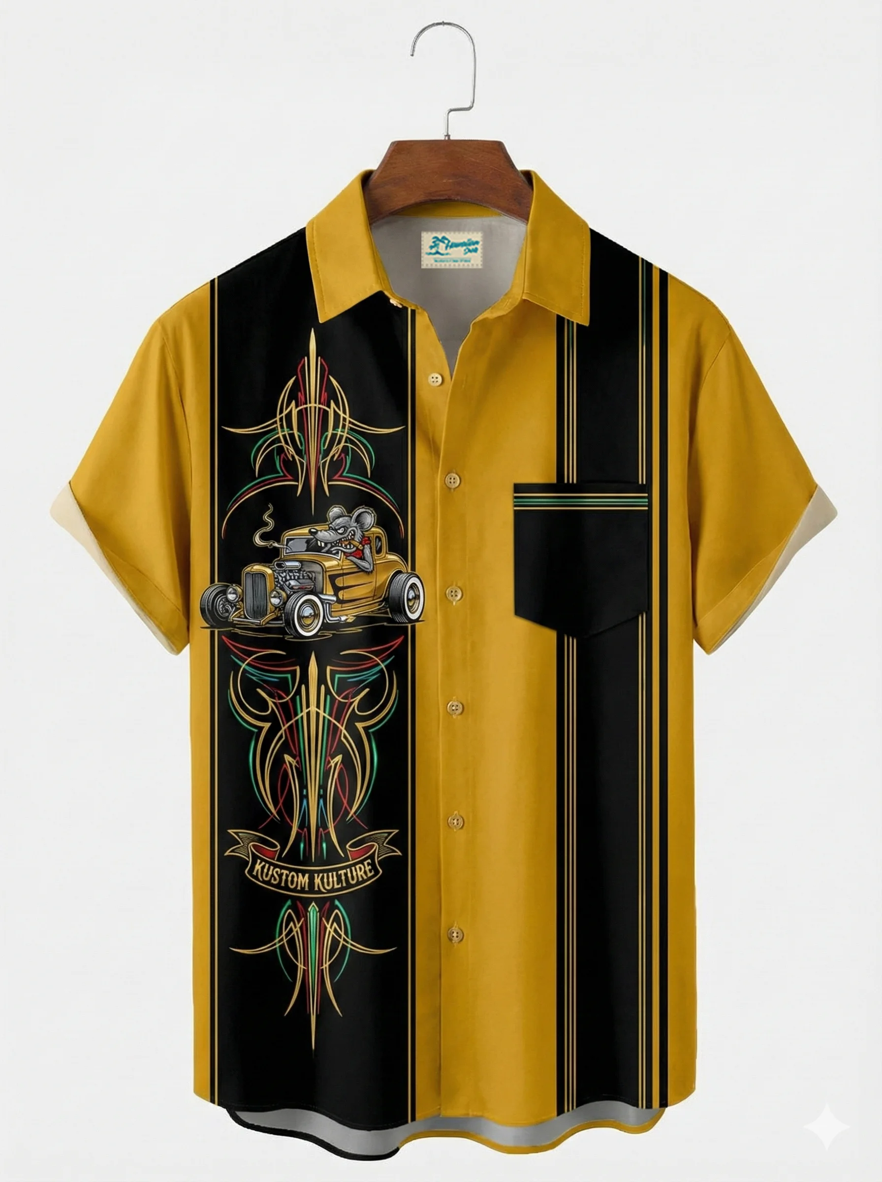 Royaura® Automotive Geometry Print men's button-Down Hawaiian Shirt Big & Tall