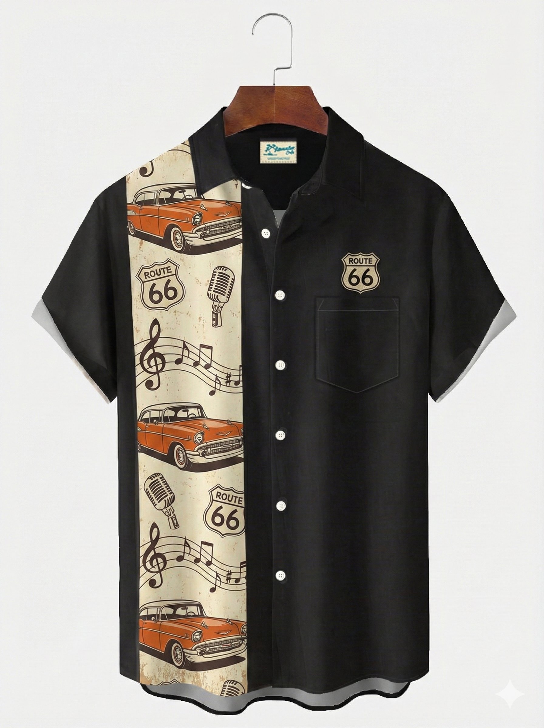 Royaura® Musical Note Car Bowling Print Men's Button-Down Short-Sleeve Hawaiian Shirt Big & Tall