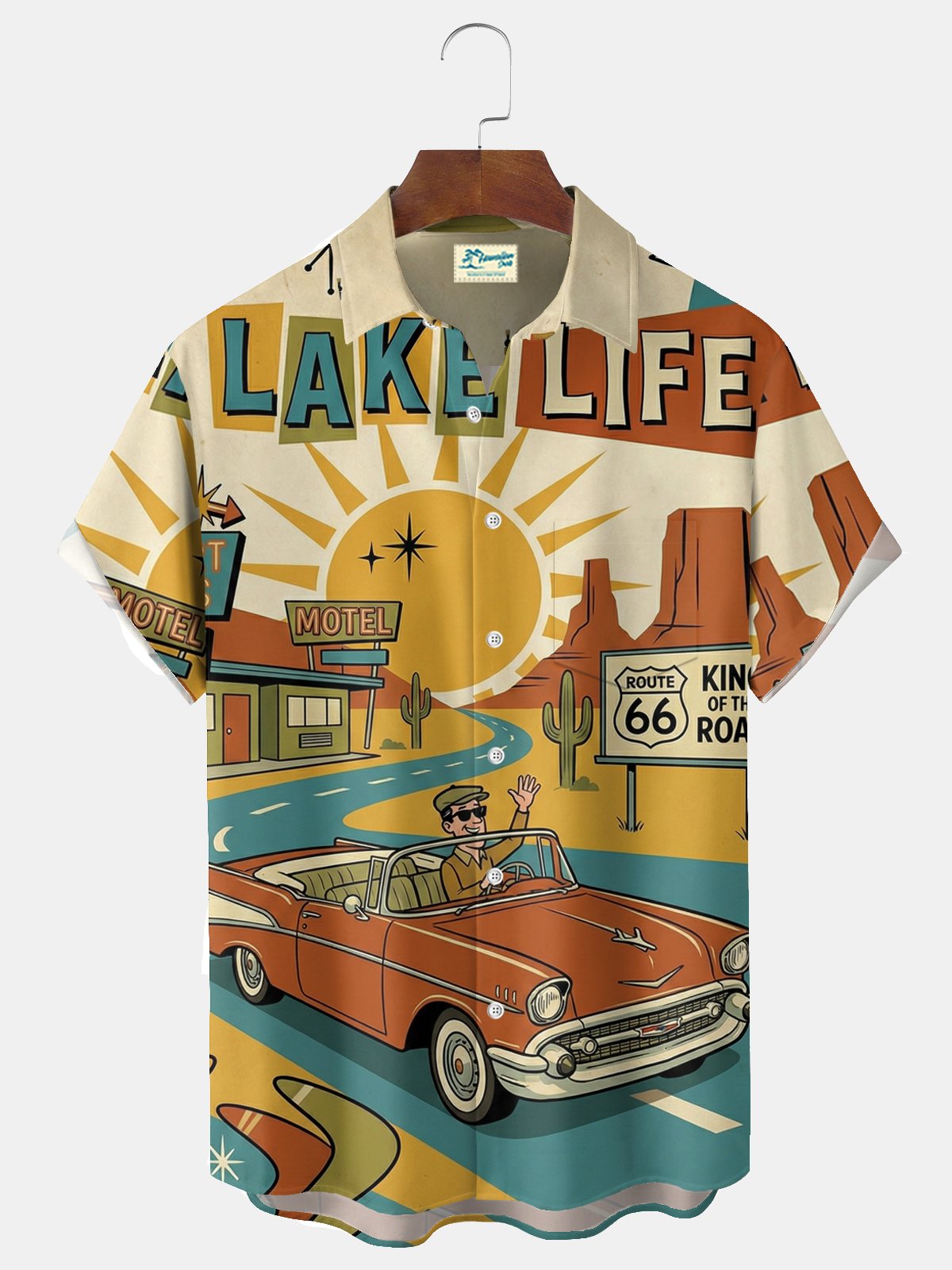 Royaura® Geometric Medieval Print Men's Button-Down Short-Sleeve Hawaiian Shirt Big & Tall