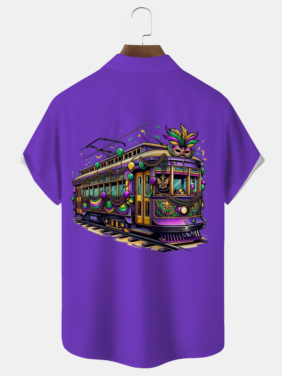 Royaura® Mardi Gras Car Print Men's Button-Down Short-Sleeve Hawaiian Shirt Big & Tall