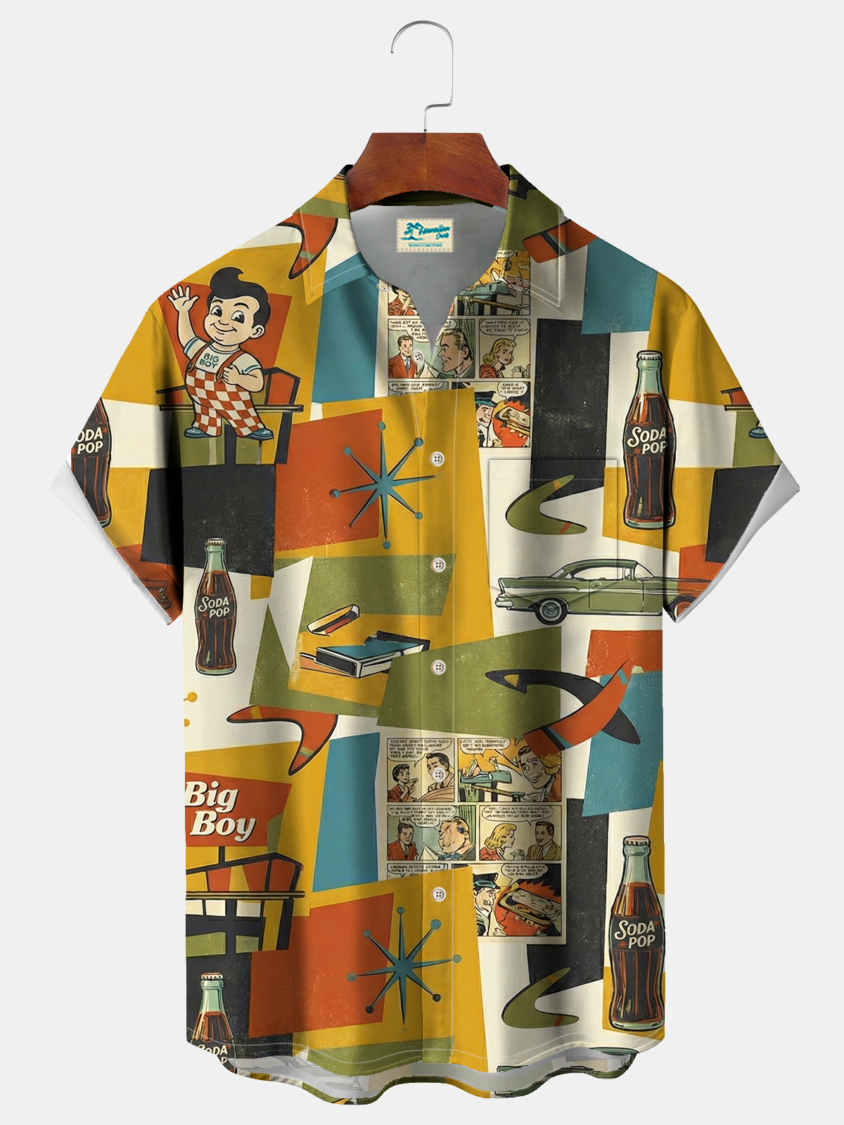 Royaura® Men's Vintage Atomic Little Boy Life Print Retro Short Sleeve Shirt Big & Tall