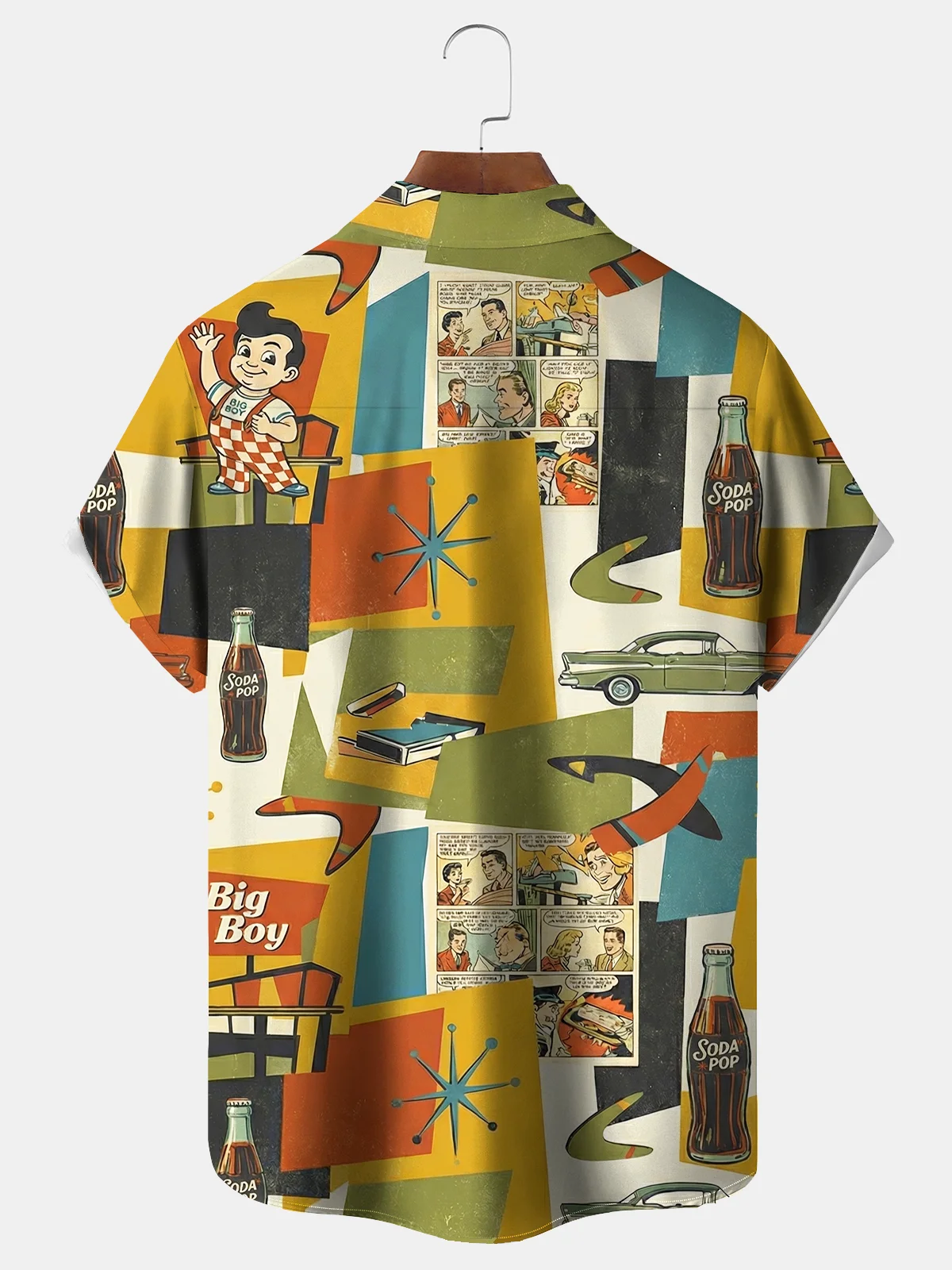 Royaura® Men's Vintage Atomic Little Boy Life Print Retro Short Sleeve Shirt Big & Tall