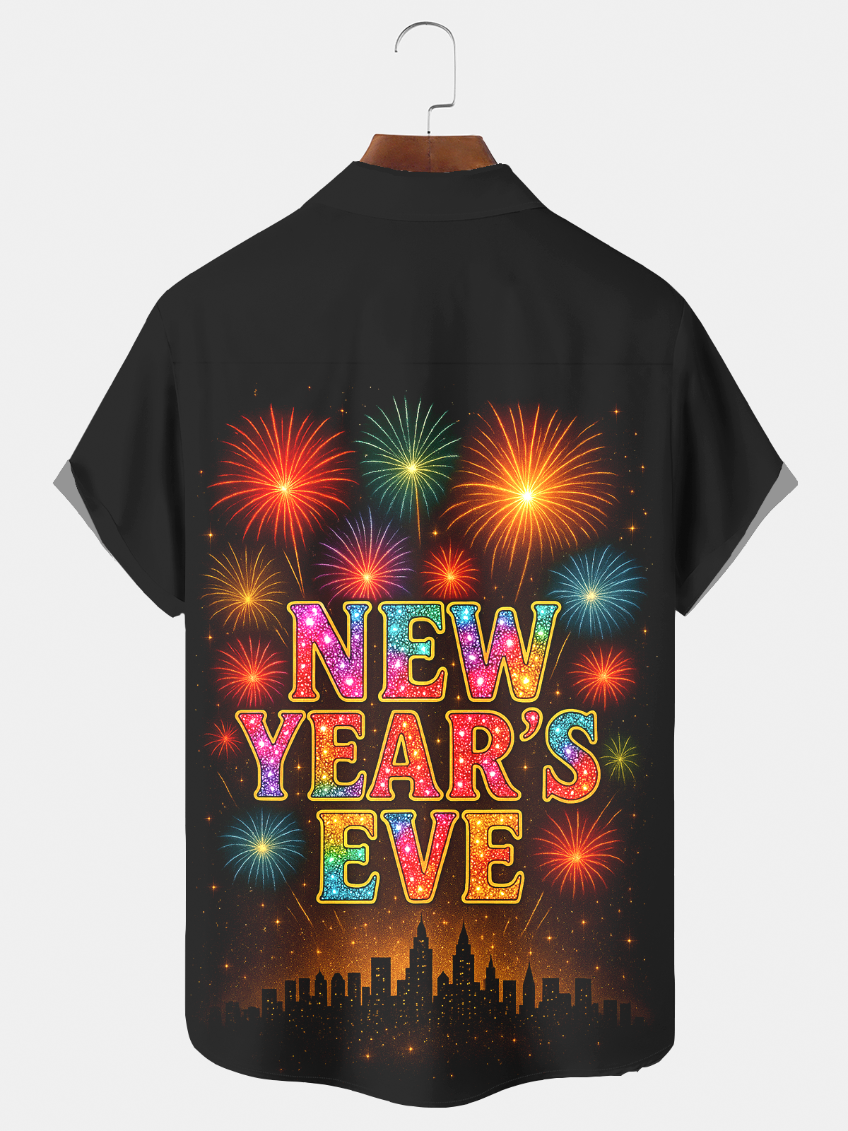 Royaura® Men's Happy New Year Explosive Fireworks Print Retro Short Sleeve Button Down Big & Tall