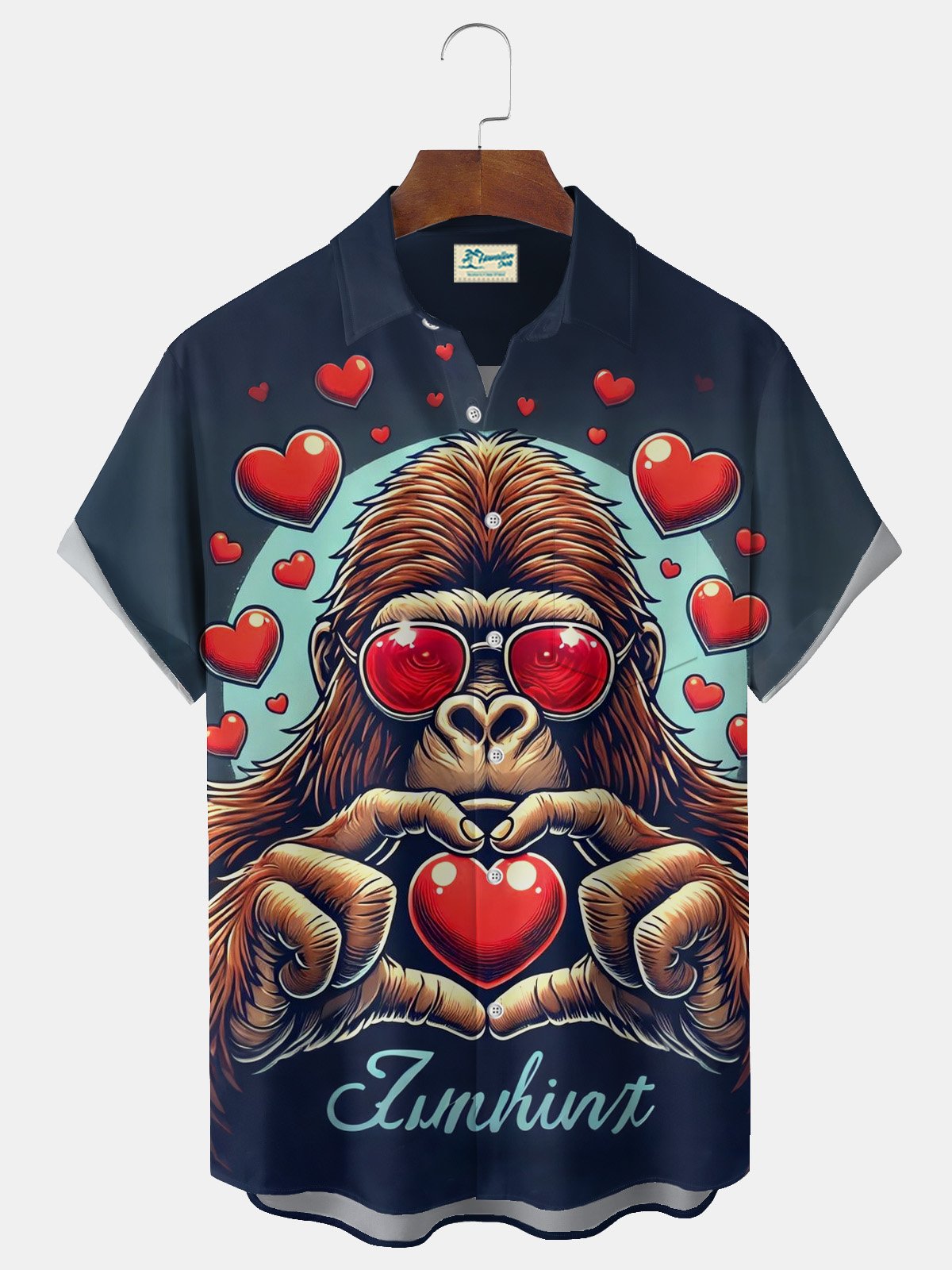 Royaura® Big Feet Valentine's Day Print Men's Button-Down Short-Sleeve Holiday Hawaiian Shirt Big & Tall