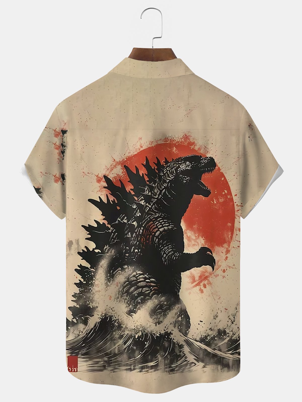 Royaura® Retro Japanese Monster Print Men's Button-Down Short-Sleeve Hawaiian Shirt Big & Tall