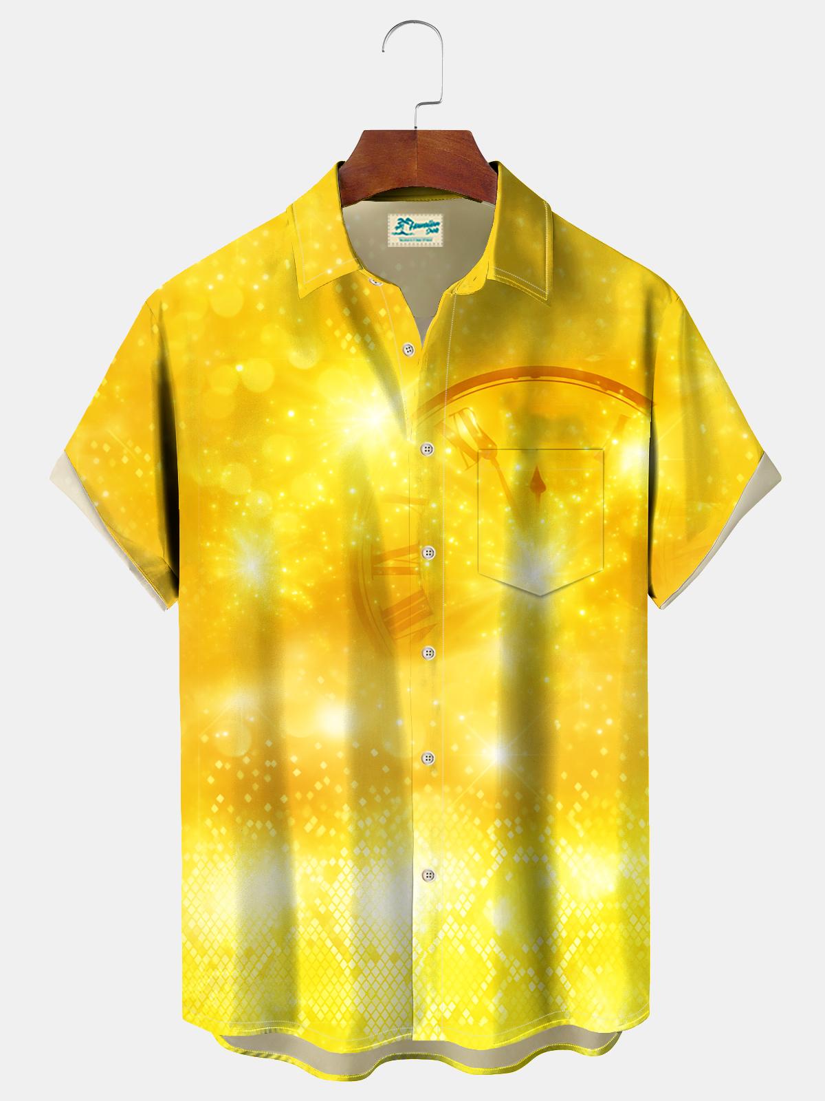 Royaura® Men's Happy New Year Colorful Golden Countdown Print Retro Short Sleeve Button Down Big & Tall
