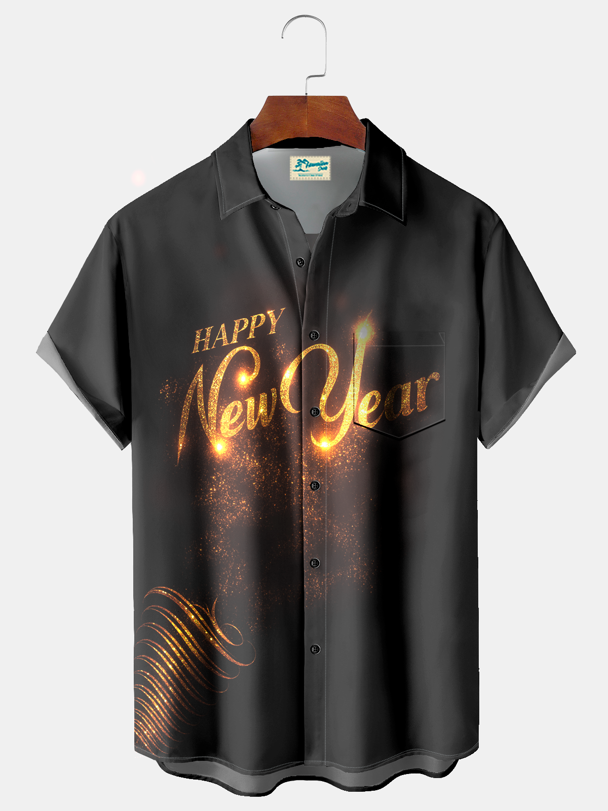 Royaura® Men's Happy New Year Shining Celebration Print Retro Short Sleeve Shirt Big & Tall