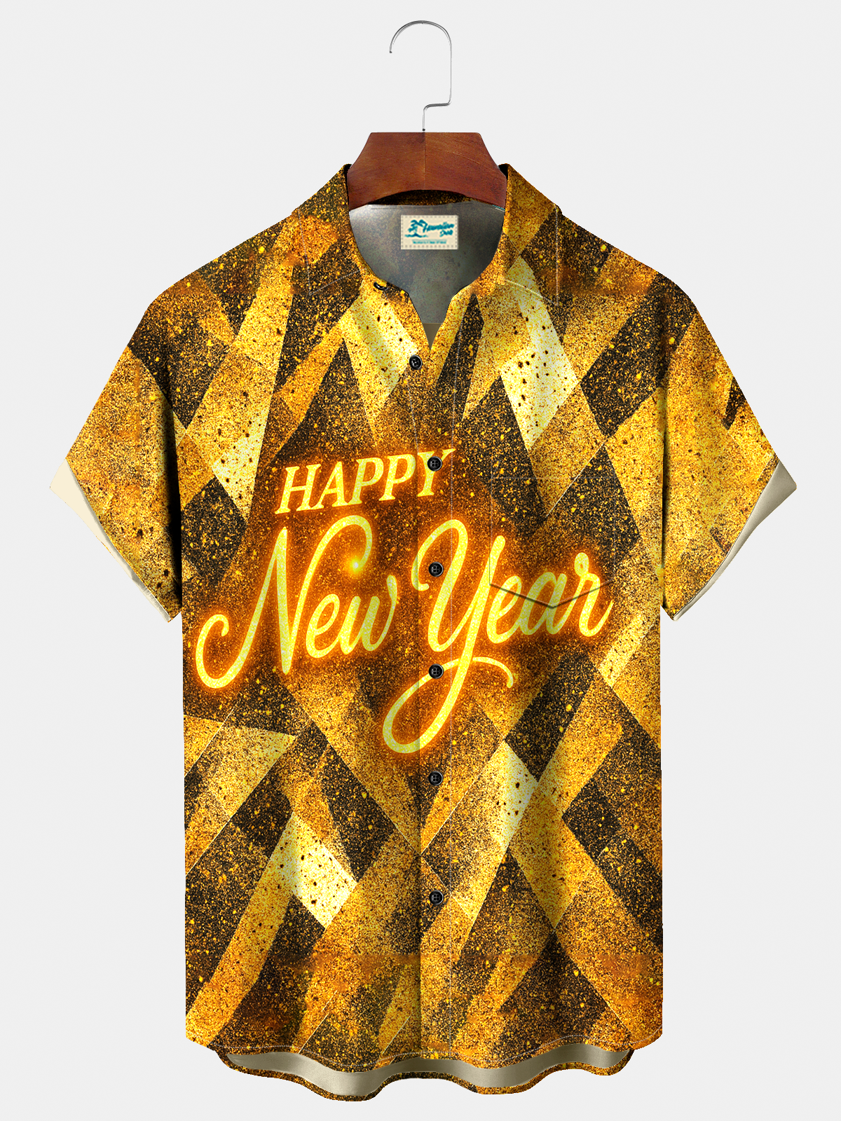 Royaura® Men's Happy New Year Shining Glittering Grid Print Retro Short Sleeve Button Down Big & Tall