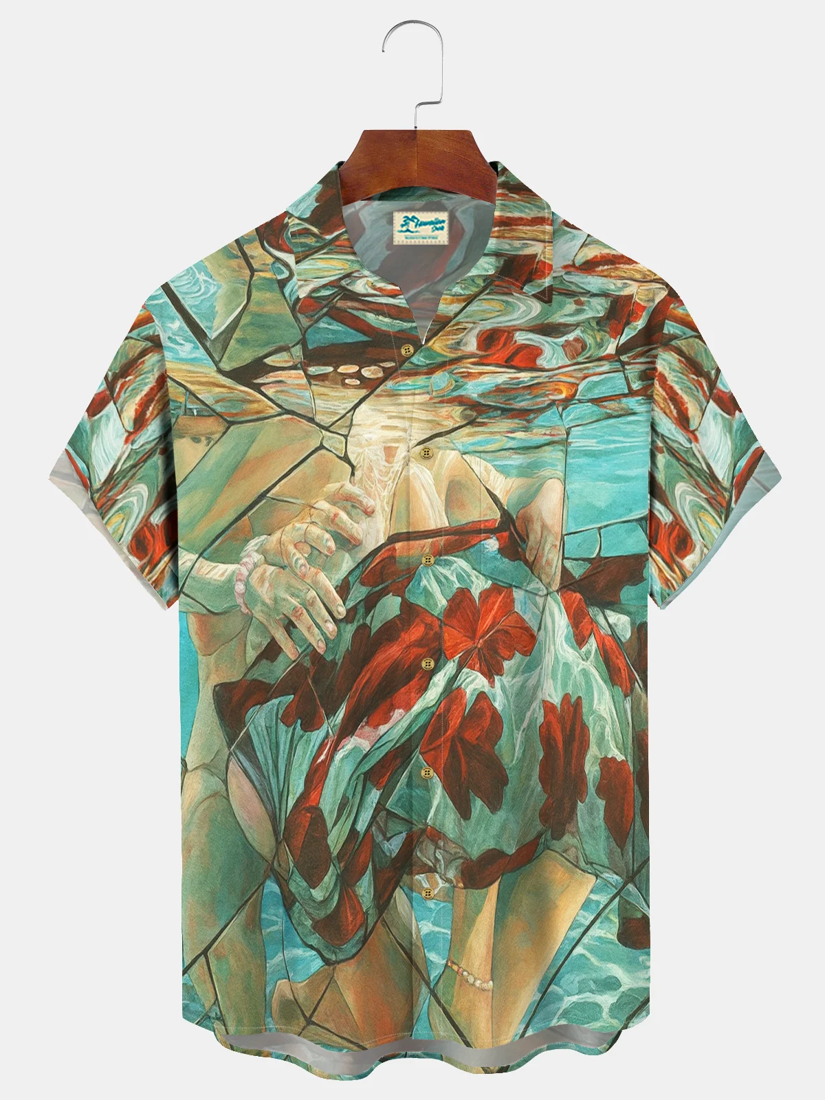 Royaura® Men's Vintage Sunken Broken Mirror oil Painting Texture Print Retro Short Sleeve Shirt Big & Ta