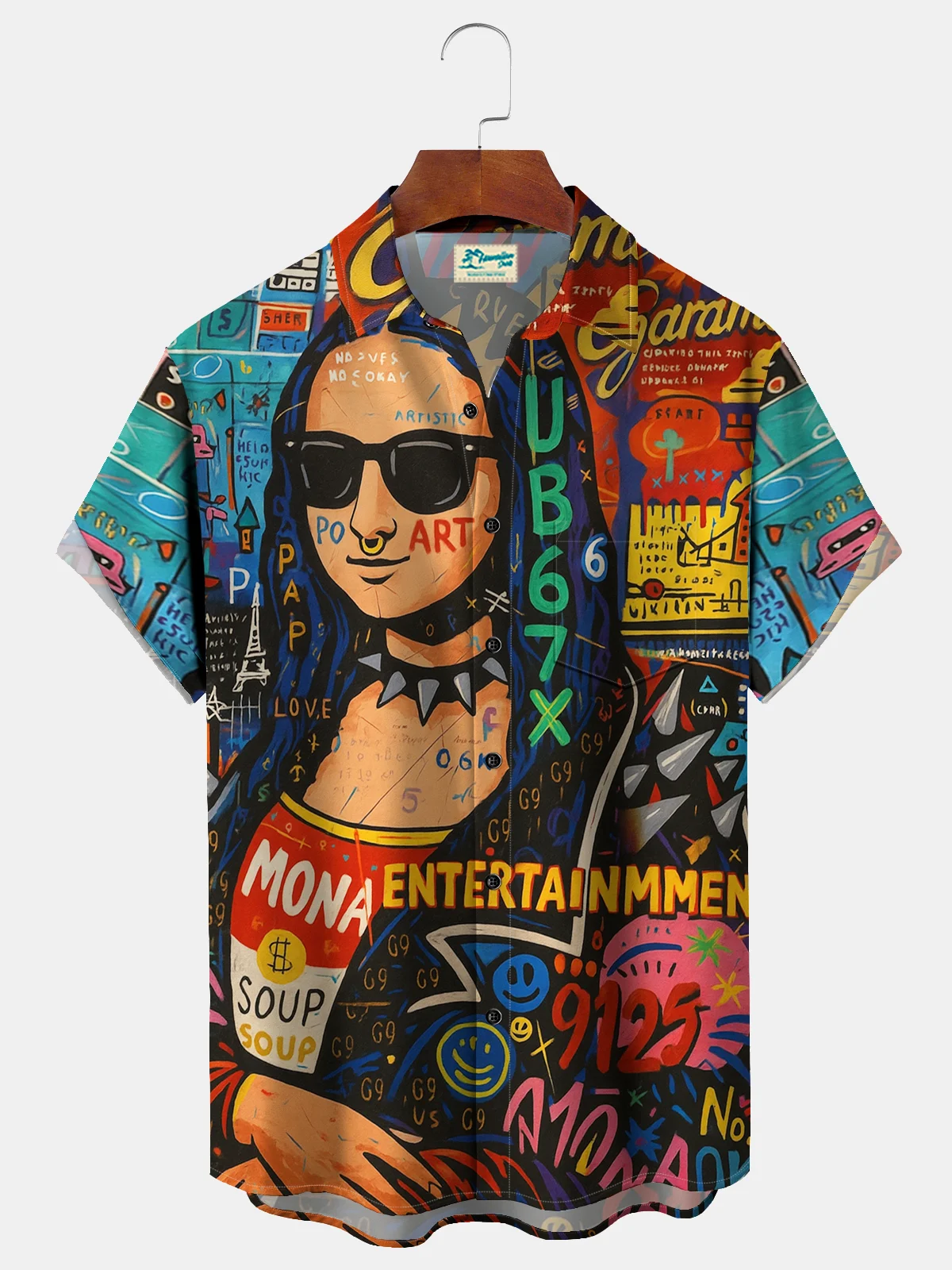 Royaura® Men's Vintage Funny Smile Graffiti Print Retro Short Sleeve Shirt Big & Tall