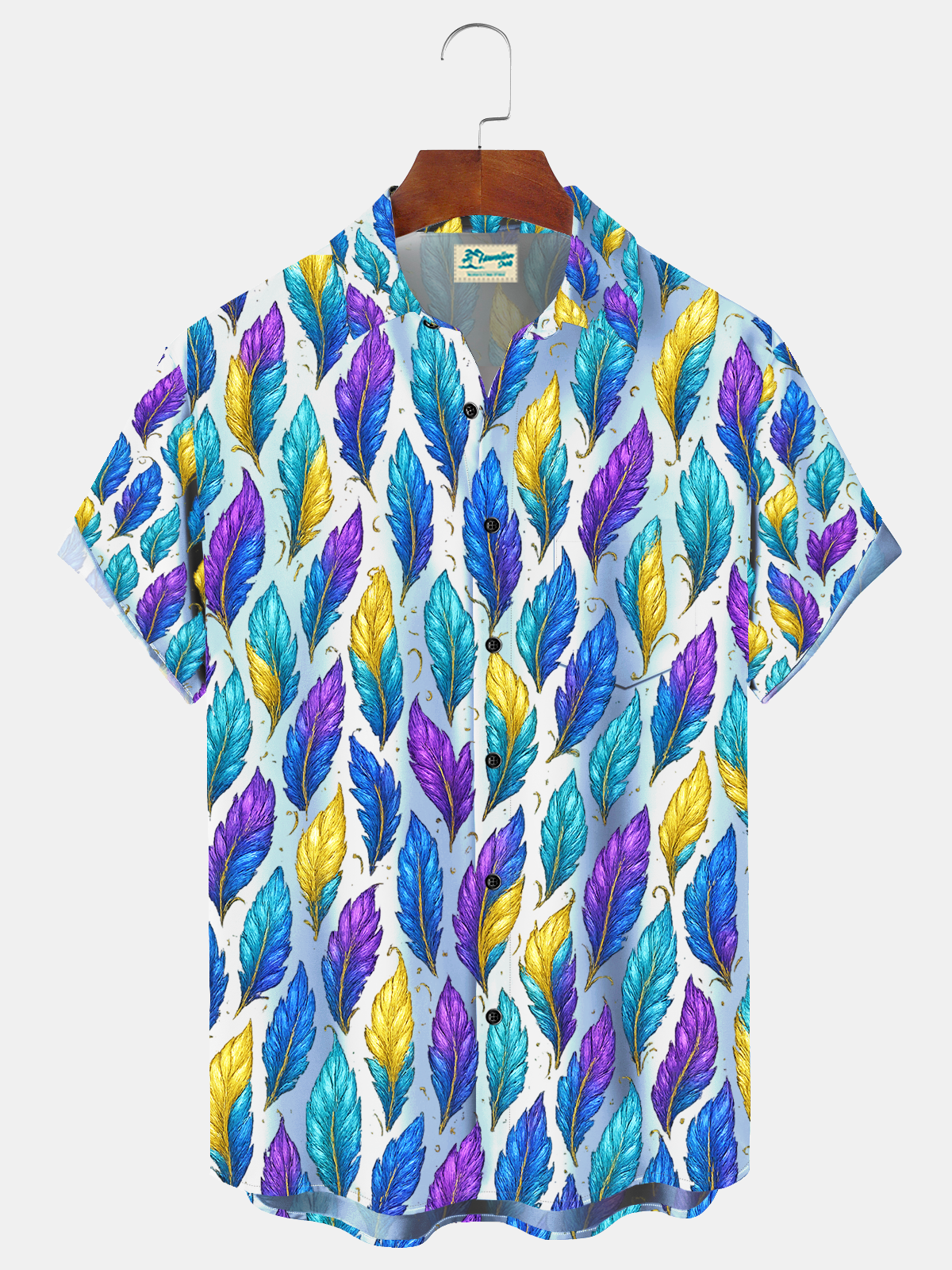 Royaura® Men's Mardi Gras Flying Feathers Print Retro Short Sleeve Button Down Big & Tall