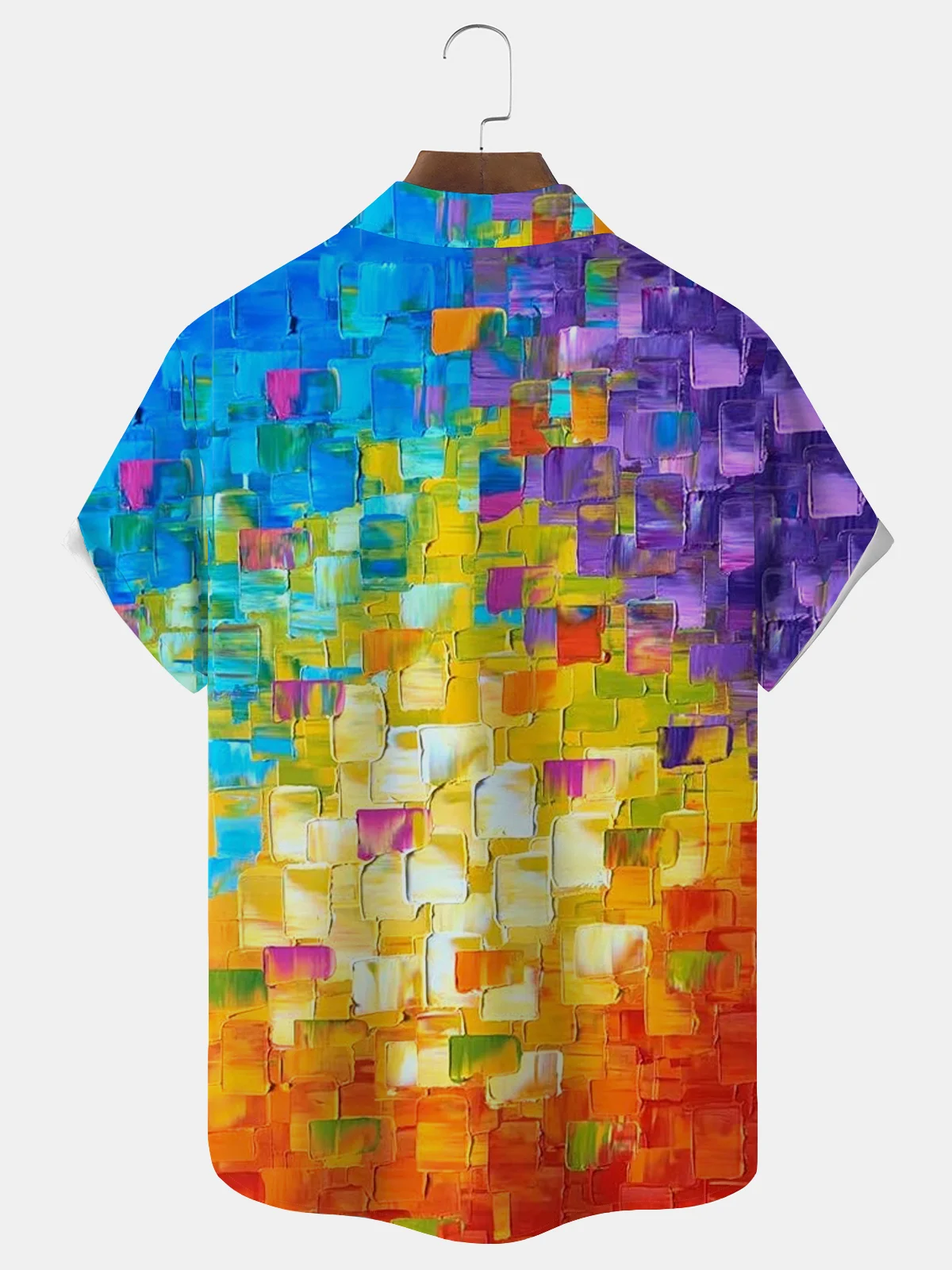 Royaura® Retro Gradient Art Geometric Print Men's Button-Down Short-Sleeve Hawaiian Shirt Big & Tall