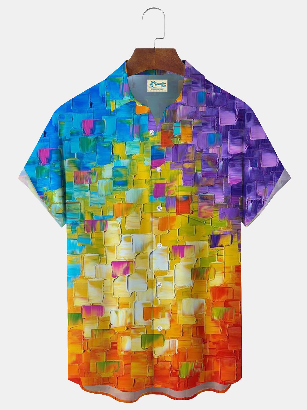 Royaura® Retro Gradient Art Geometric Print Men's Button-Down Short-Sleeve Hawaiian Shirt Big & Tall