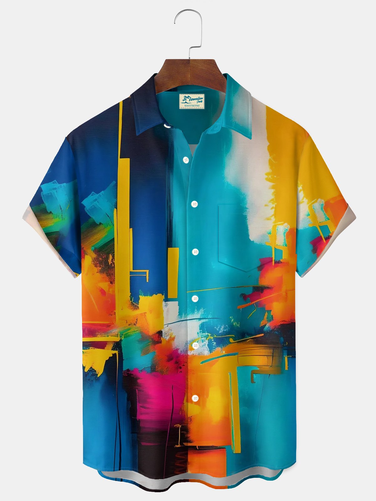 Royaura® Retro Gradient Art Geometric Print Men's Button-Down Short-Sleeve Hawaiian Shirt Big & Tall