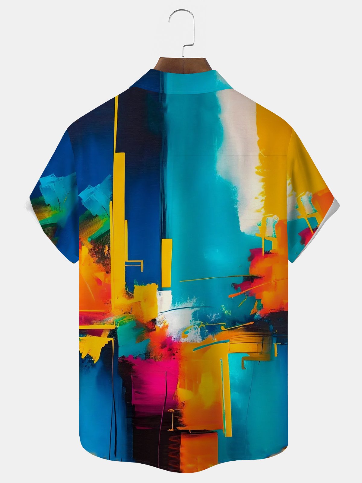 Royaura® Retro Gradient Art Geometric Print Men's Button-Down Short-Sleeve Hawaiian Shirt Big & Tall