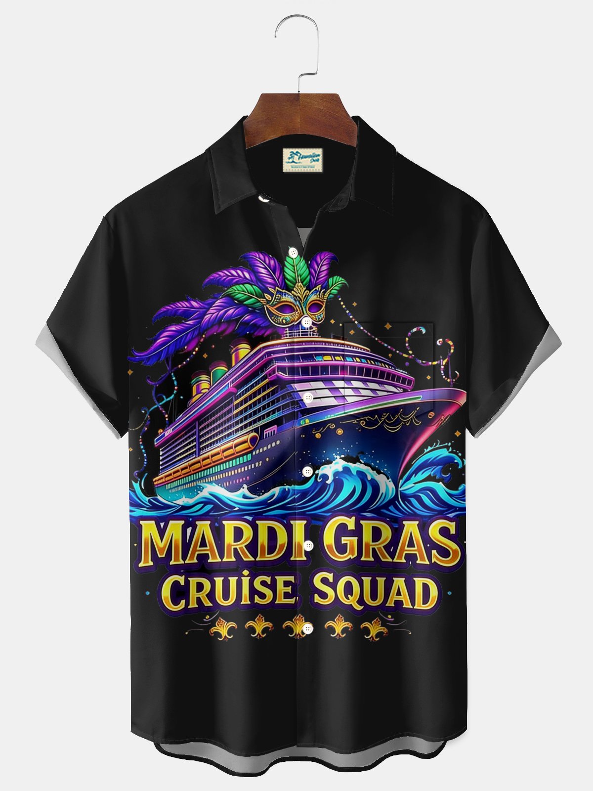 Royaura® Mardi Gras Cruise Print Men's Button-Down Short-Sleeve Holiday Hawaiian Shirt Big & Tall