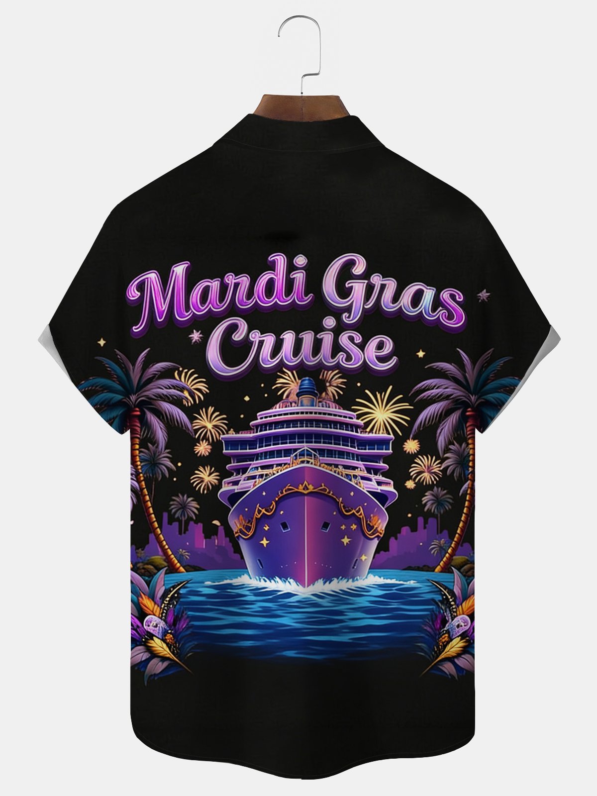 Royaura® Mardi Gras Cruise Print Men's Button-Down Short-Sleeve Holiday Hawaiian Shirt Big & Tall