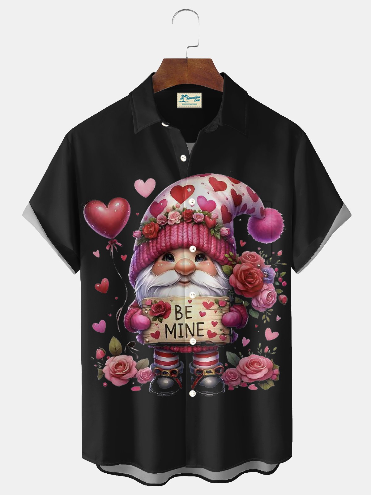 Royaura® Valentine's Day Heart-Shaped Men's Button-Down Short-Sleeve Holiday Hawaiian Shirt Big & Tall