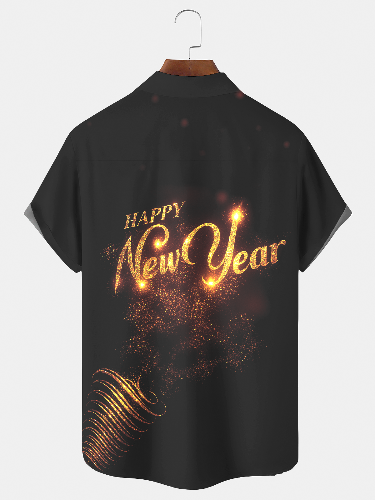 Royaura® Men's Happy New Year Shining Celebration Print Retro Short Sleeve Shirt Big & Tall