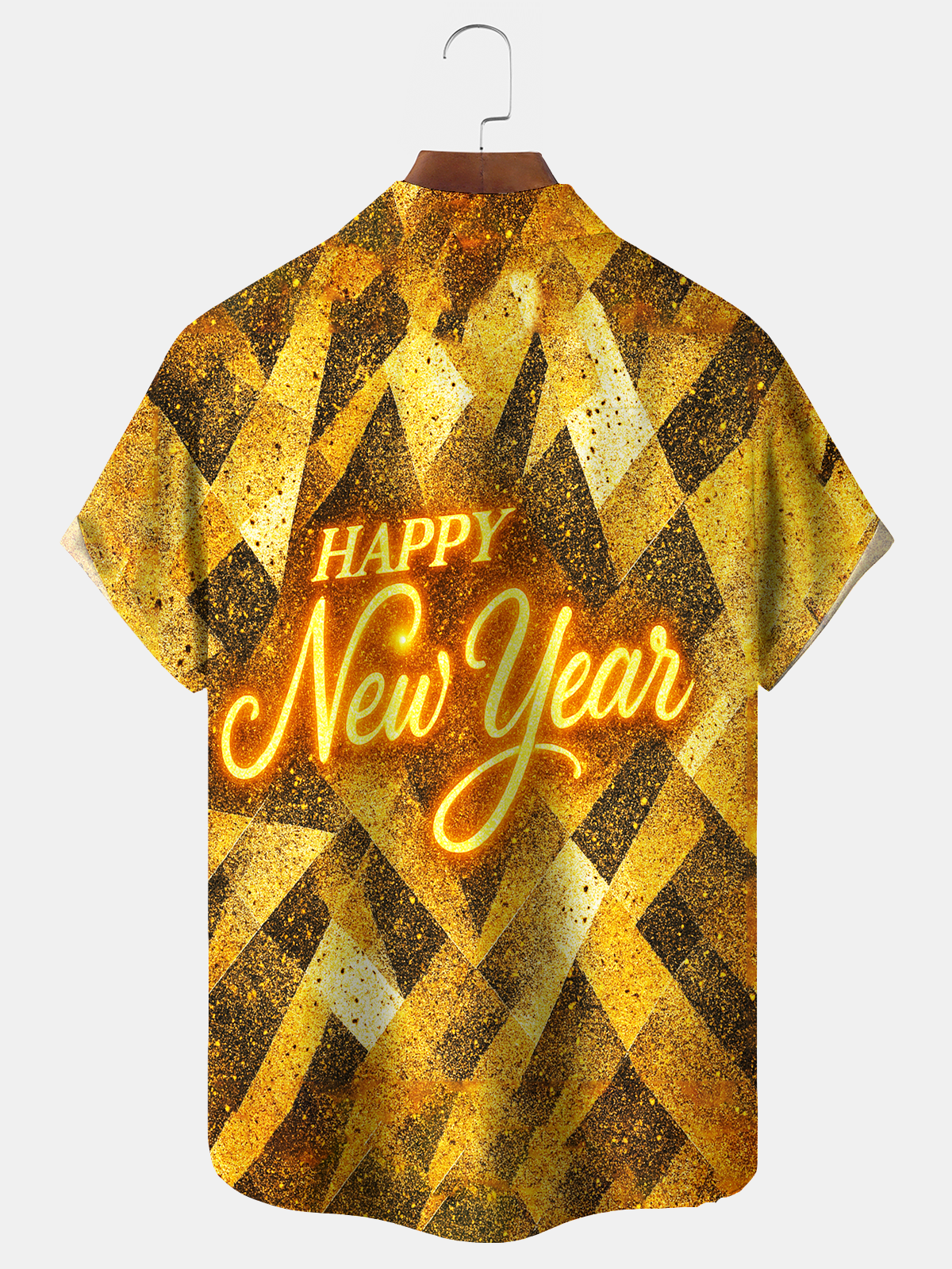 Royaura® Men's Happy New Year Shining Glittering Grid Print Retro Short Sleeve Button Down Big & Tall