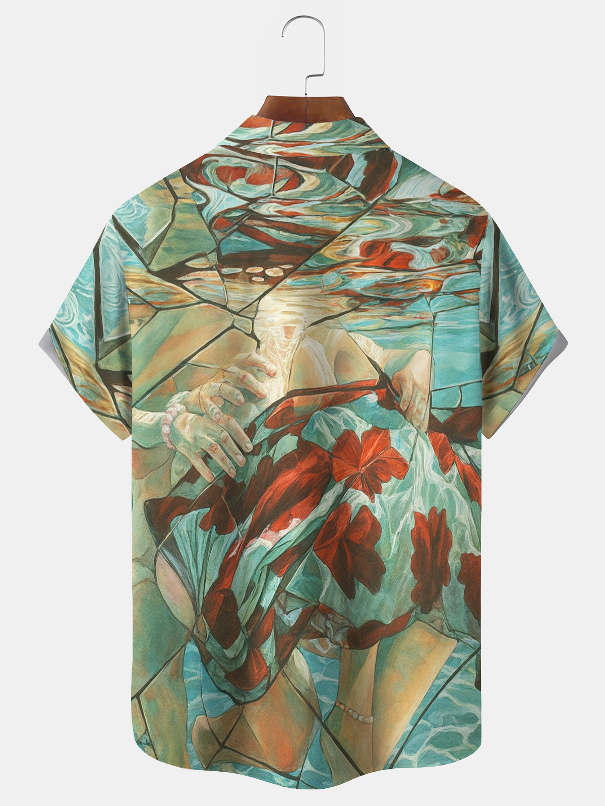 Royaura® Men's Vintage Sunken Broken Mirror oil Painting Texture Print Retro Short Sleeve Shirt Big & Ta