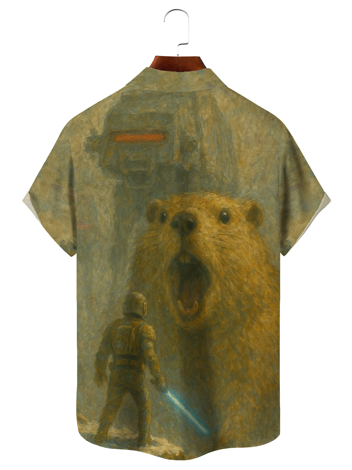 Royaura® Men's Groundhog Day Lightsaber Machine Groundhog Print Retro Short Sleeve Button Down Big & Tall