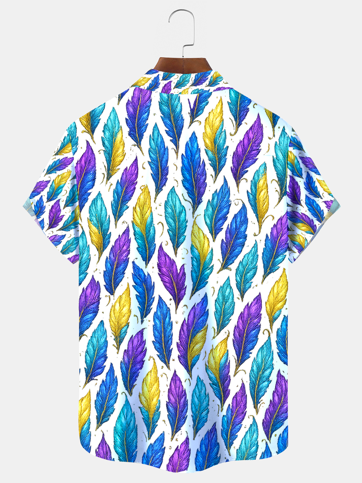 Royaura® Men's Mardi Gras Flying Feathers Print Retro Short Sleeve Button Down Big & Tall