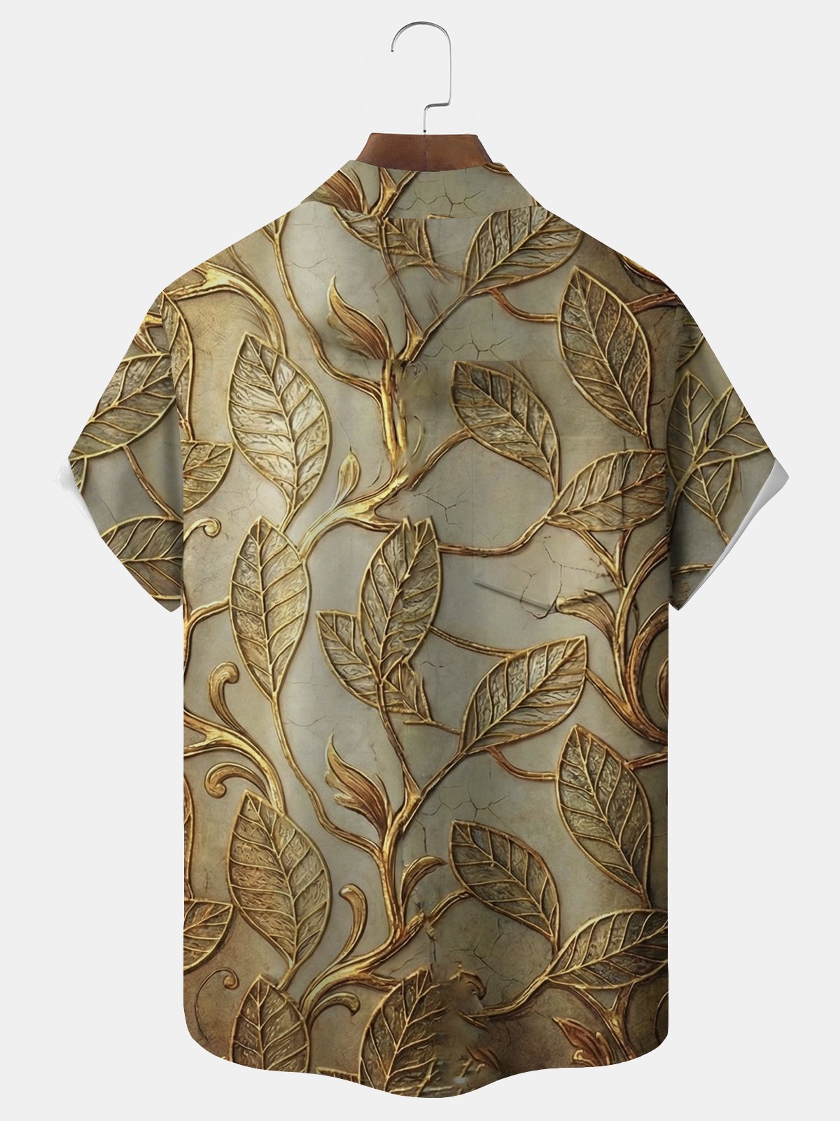 Royaura® Retro Artistic Leaf Print Men's Button-Down Short-Sleeve Hawaiian Shirt Big & Tall