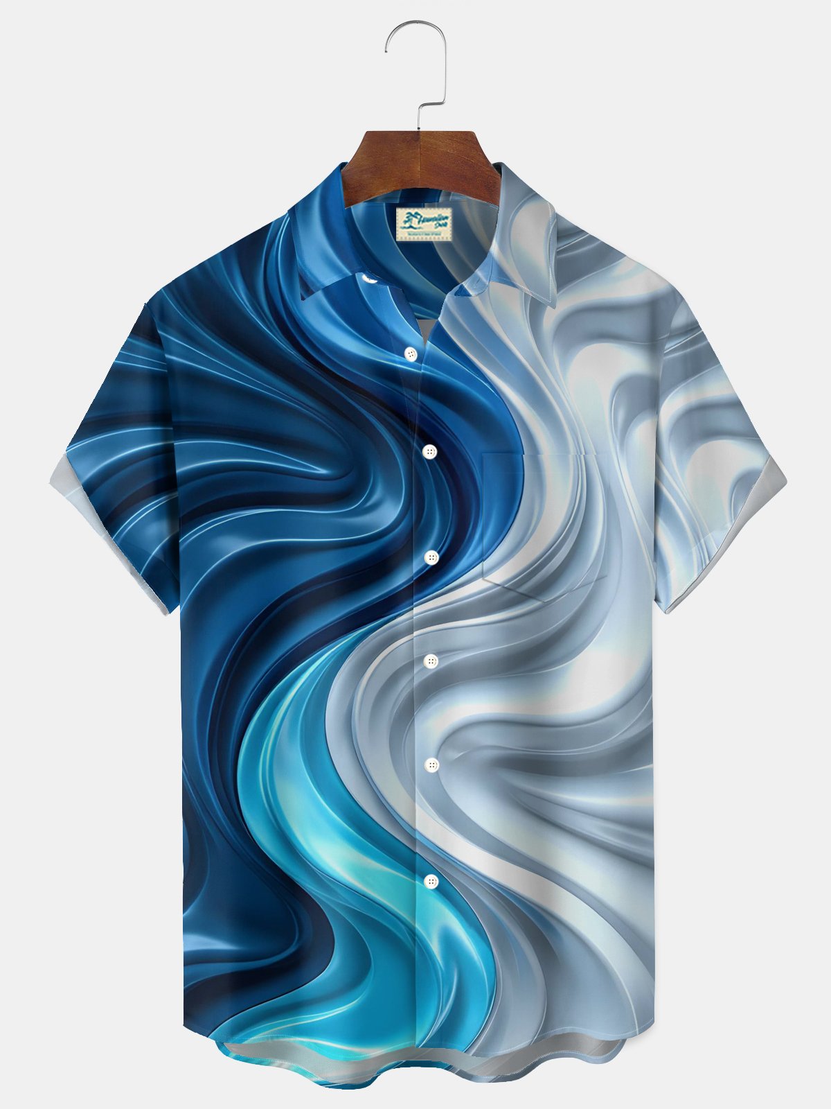 Royaura® Retro Gradient Art Print Men's Button-Down Short-Sleeve Hawaiian Shirt Big & Tall