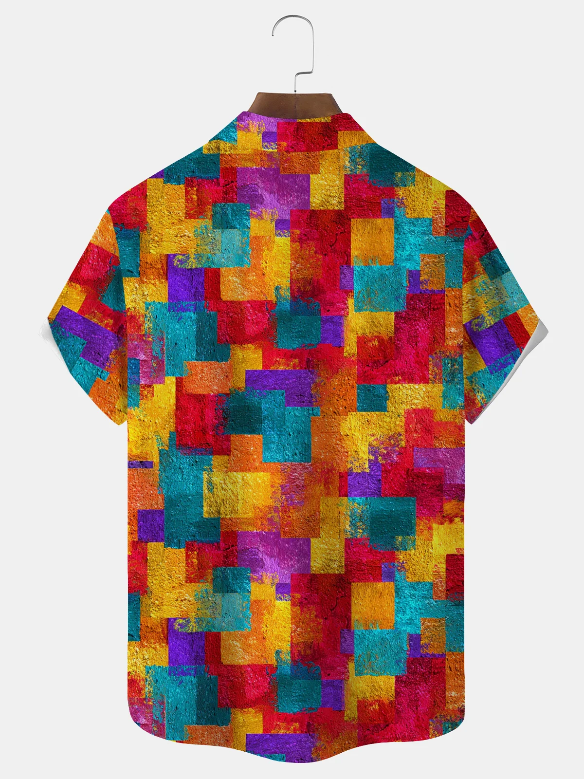 Royaura® Retro Gradient Art Geometric Print Men's Button-Down Short-Sleeve Hawaiian Shirt Big & Tall