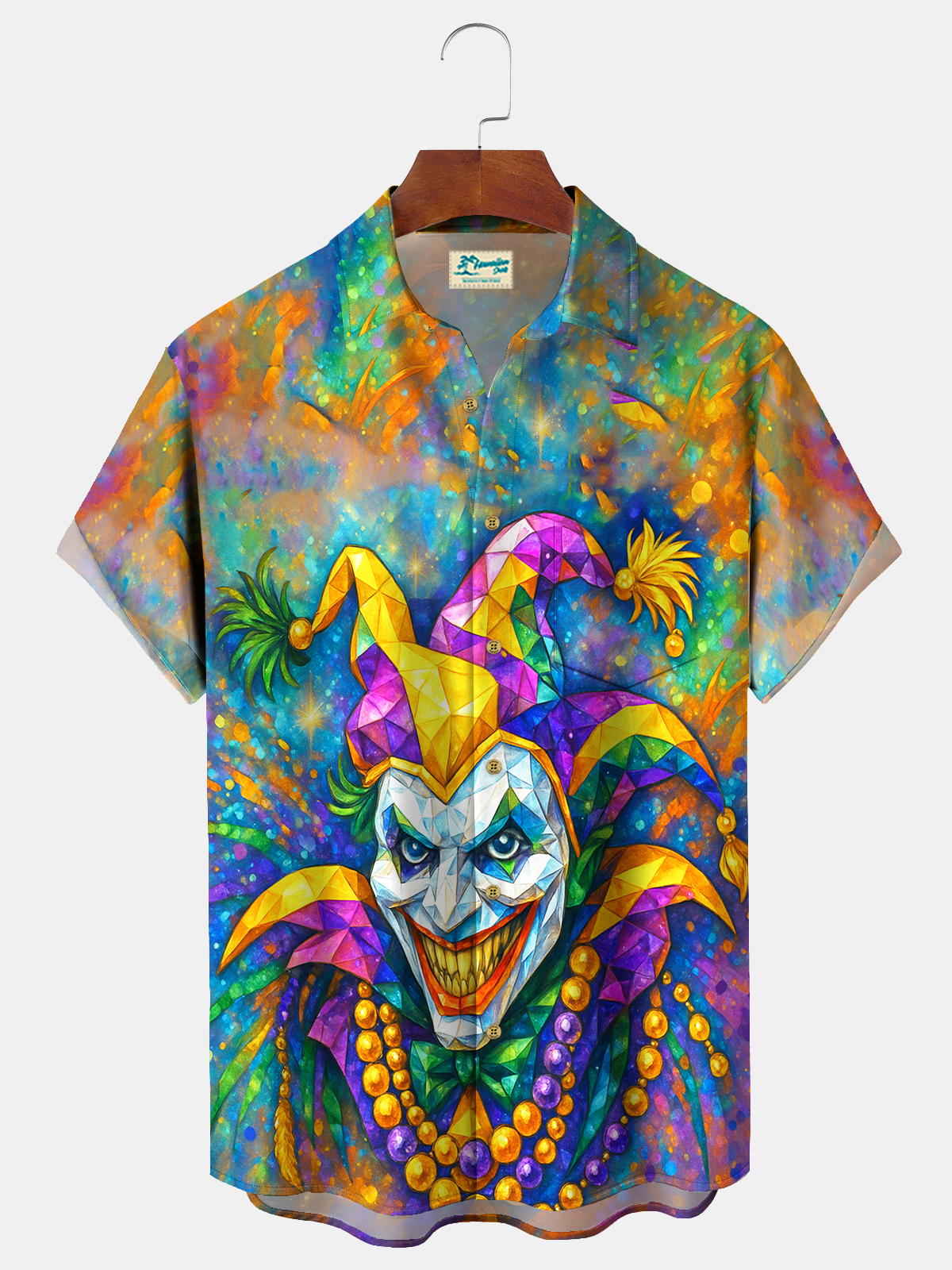 Royaura® Men's Mardi Gras Carnival Clown Print Retro Short Sleeve Shirt Big & Tal