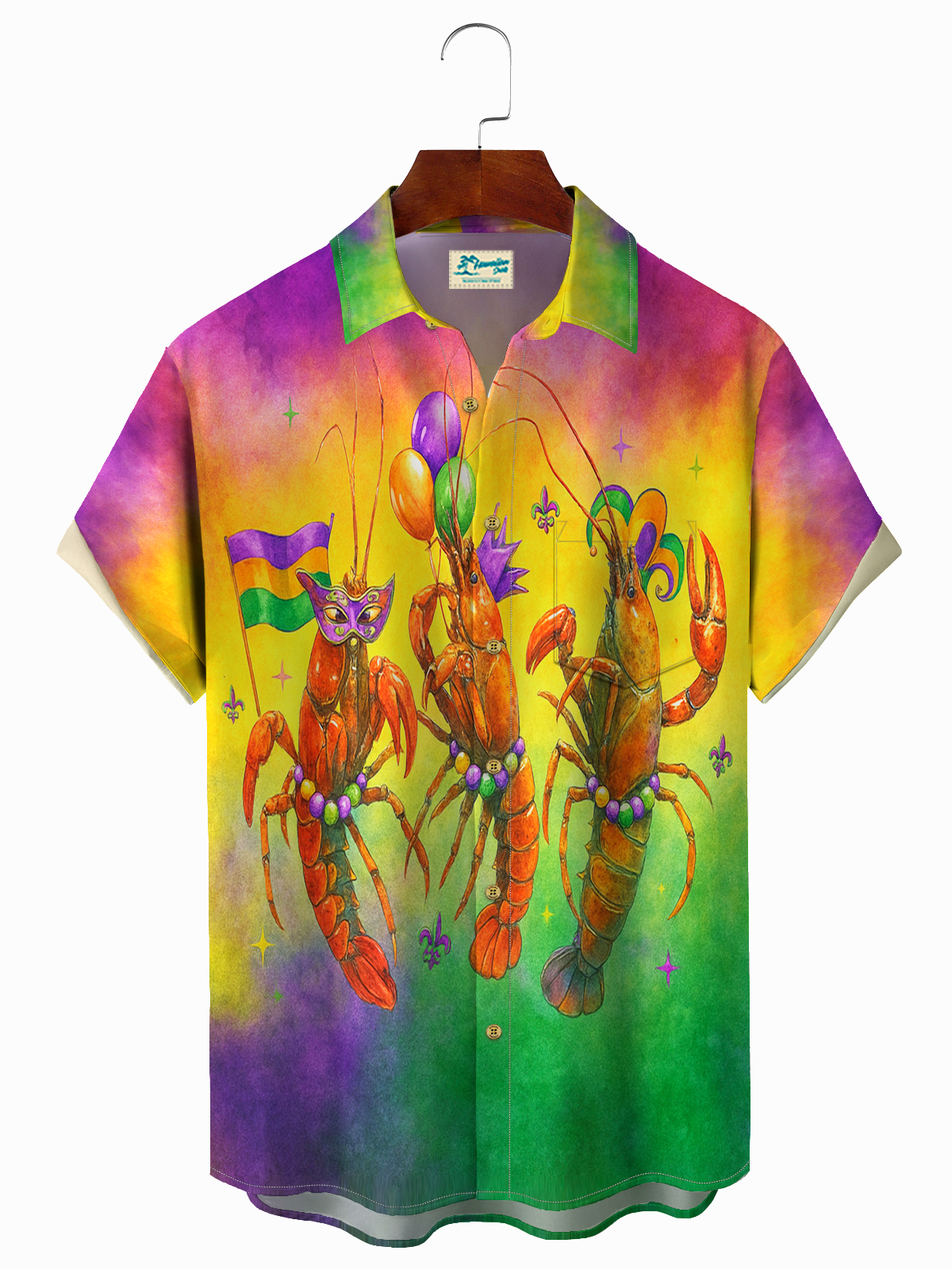 Royaura® Men's Mardi Gras Watercolor Cheering Shrimp Print Retro Short Sleeve Shirt Big & Tall