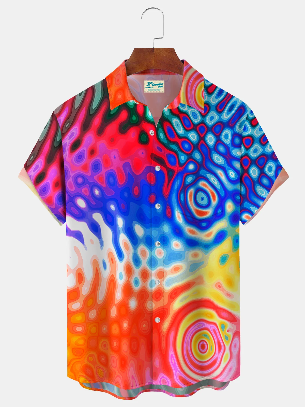 Royaura® Men's Basic Thermoformed water droplet Print Retro Short Sleeve Button Down Big & Tall