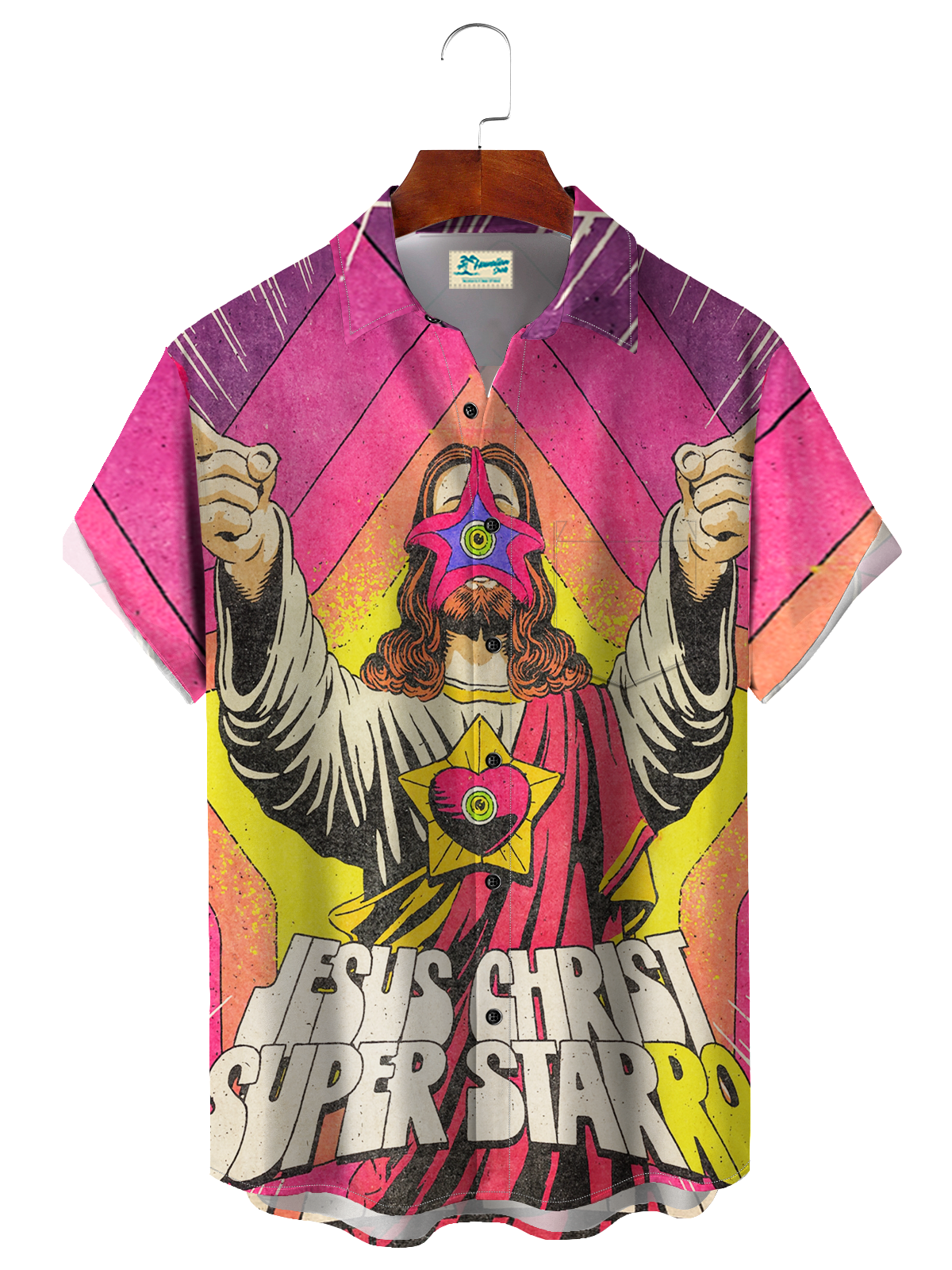 Royaura® Men's Valentine's Day Jesus Superstar Print Retro Short Sleeve Shirt Big & Tall