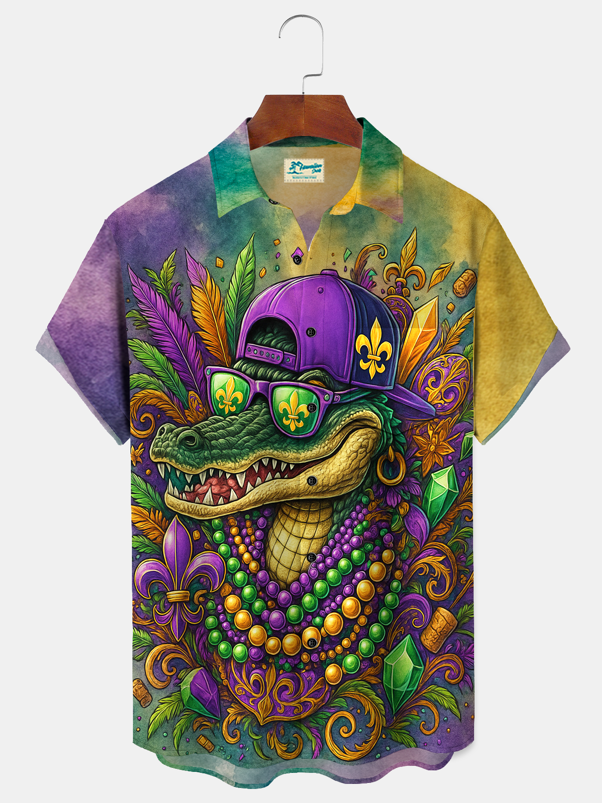 Royaura® Men's Mardi Gras Gang Crocodile Print Retro Short Sleeve Shirt Big & Tal