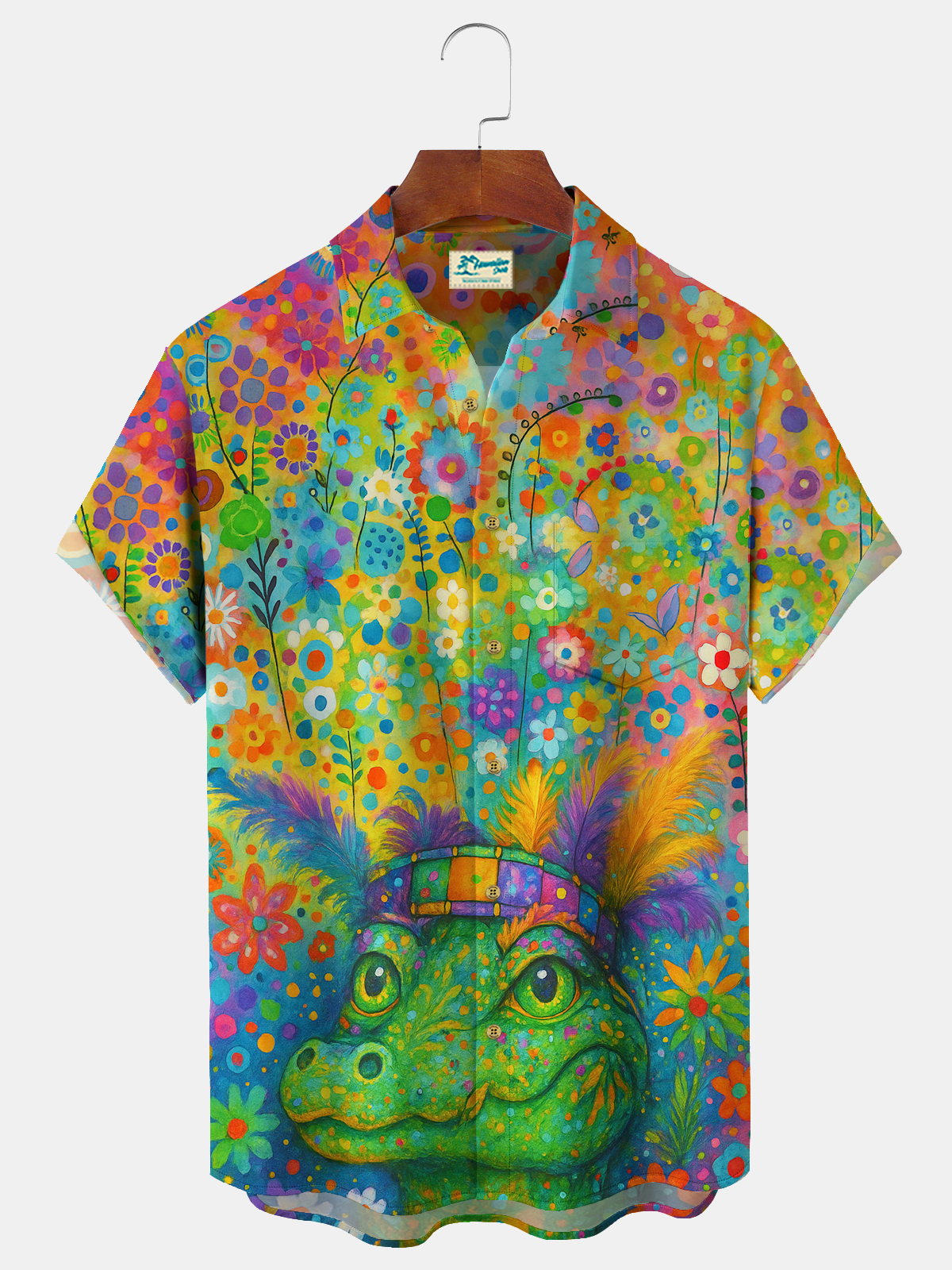 Royaura® Men's Mardi Gras Flower beds Crocodile Print Retro Short Sleeve Shirt Big & Tal