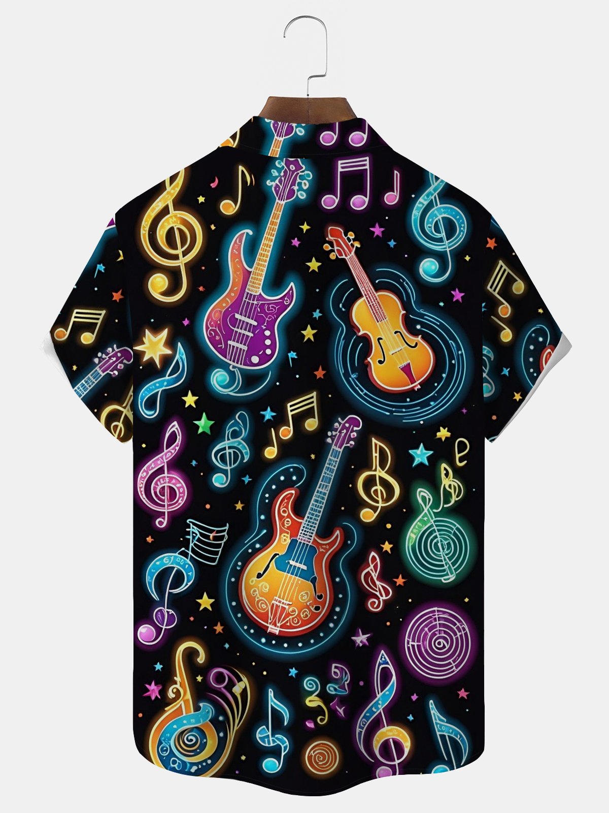 Royaura® Retro Music Print Men's Button-Down Short-Sleeved Hawaiian Shirt Big & Tall